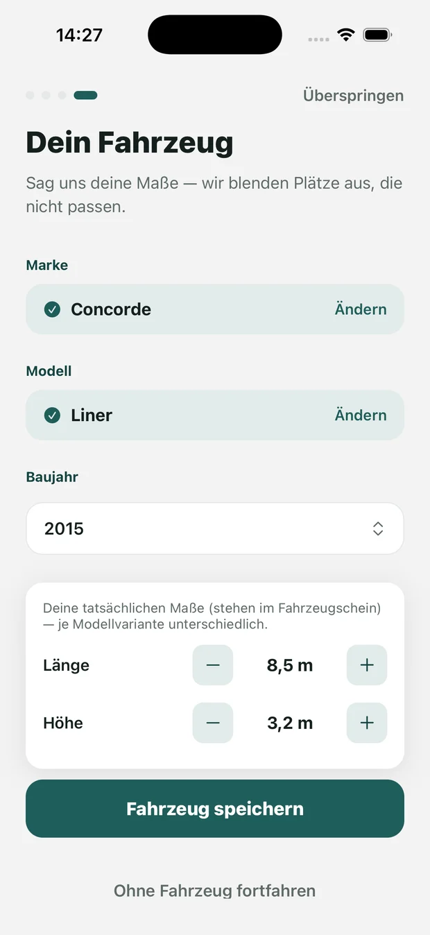 LinerPark Fahrzeug-Profil mit Maßen